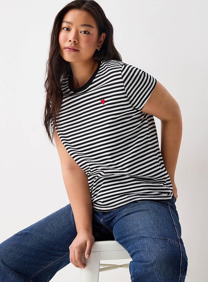 Small Embroidery Striped T-Shirt Relaxed Fit