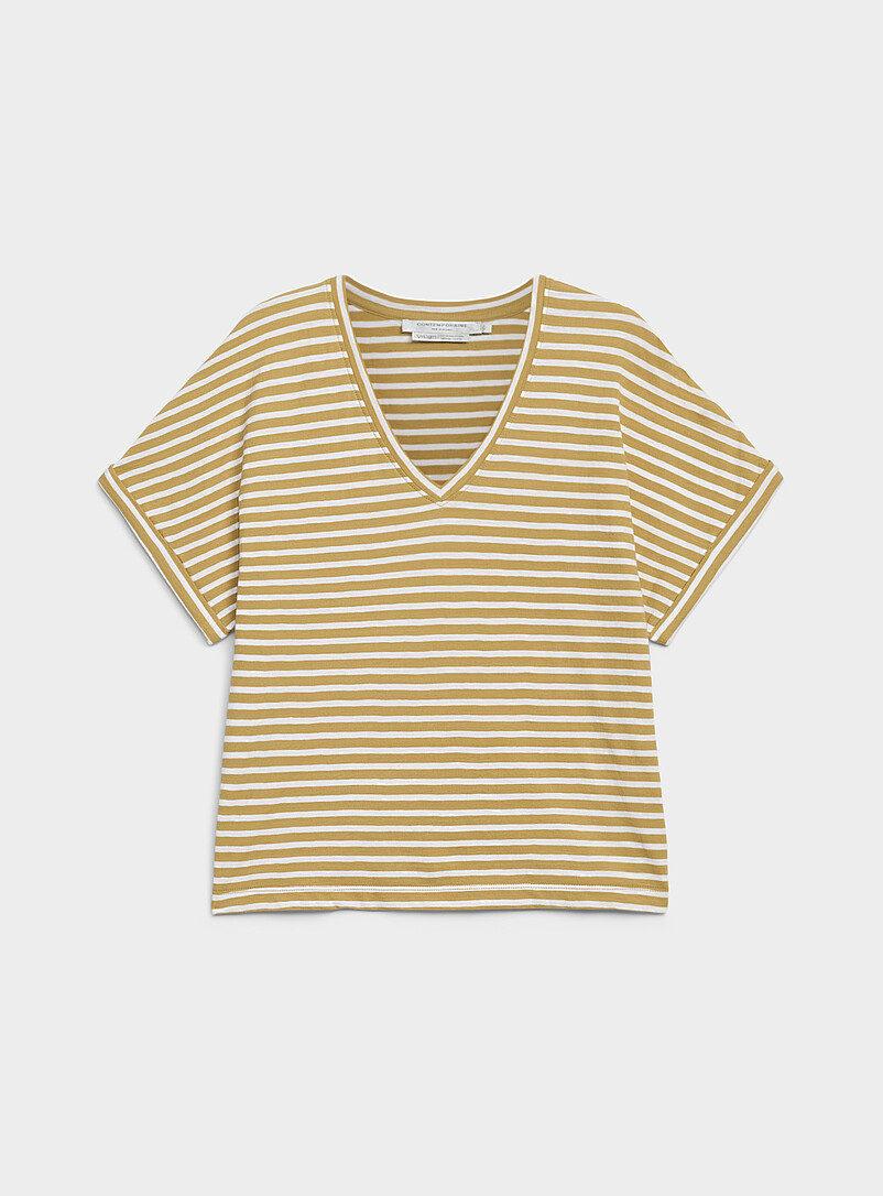Striped Cap-Sleeve Organic Cotton T-Shirt