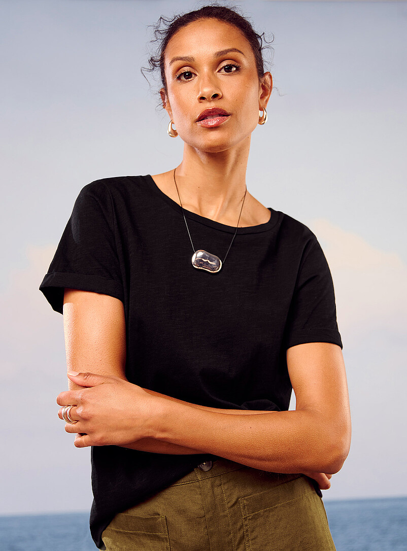 Cuffed-sleeve organic cotton T-shirt product image 2