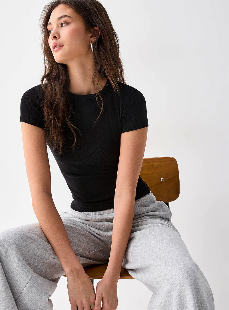 Solid fitted ribbed T-shirt product image (primary)