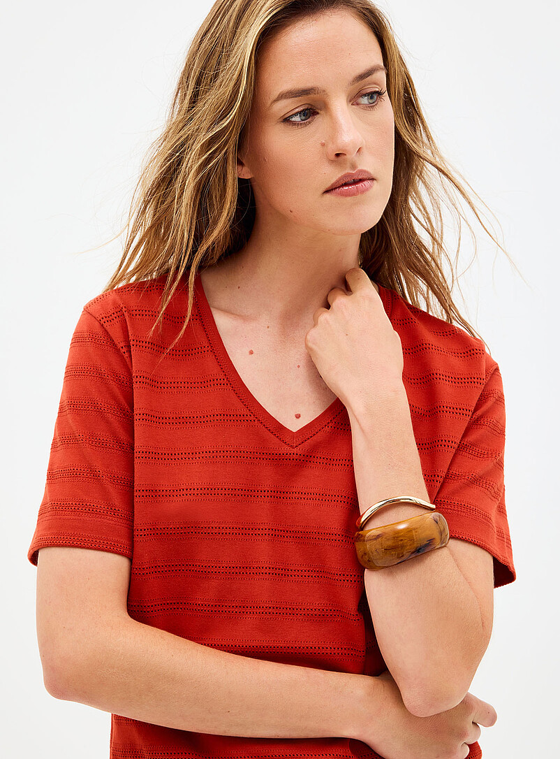 Pointelle pattern pure organic cotton T-shirt product image 2