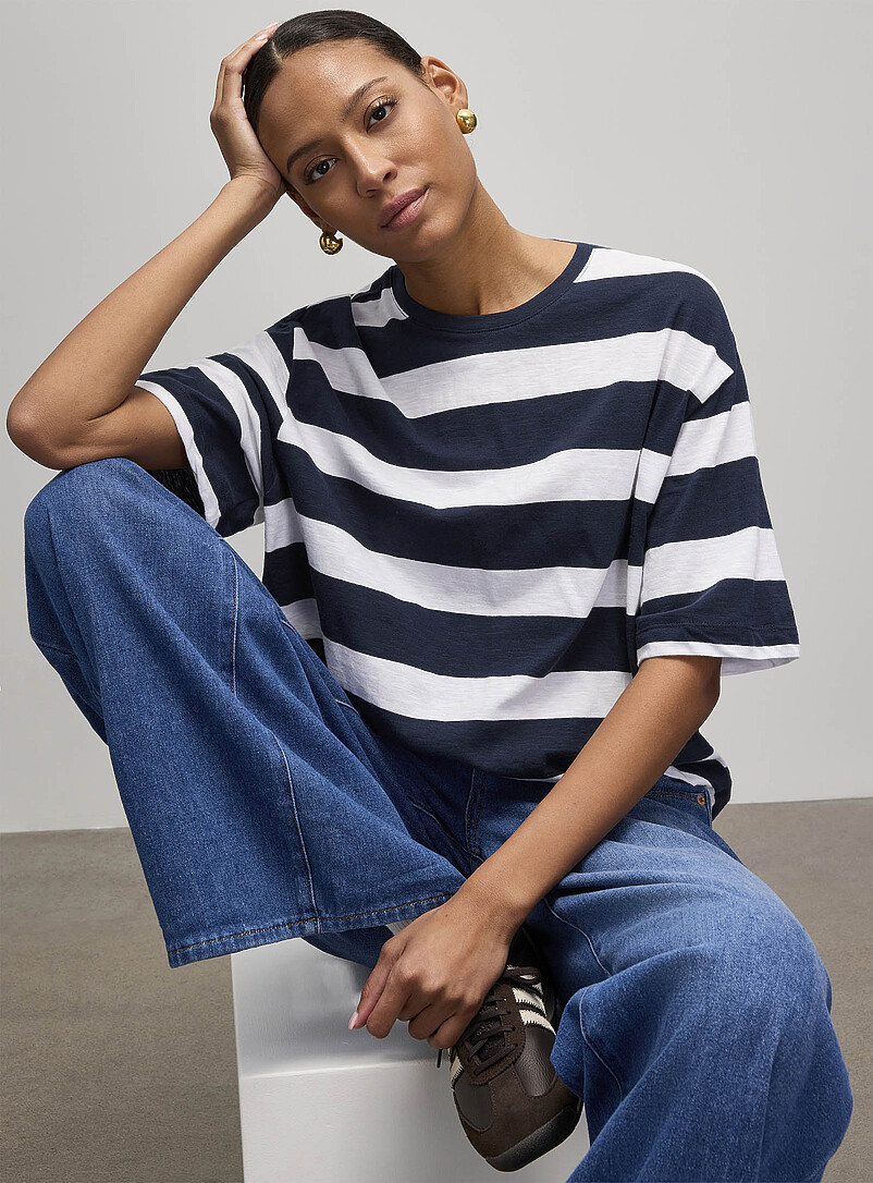 Boxy Striped Organic Cotton Slub T-Shirt