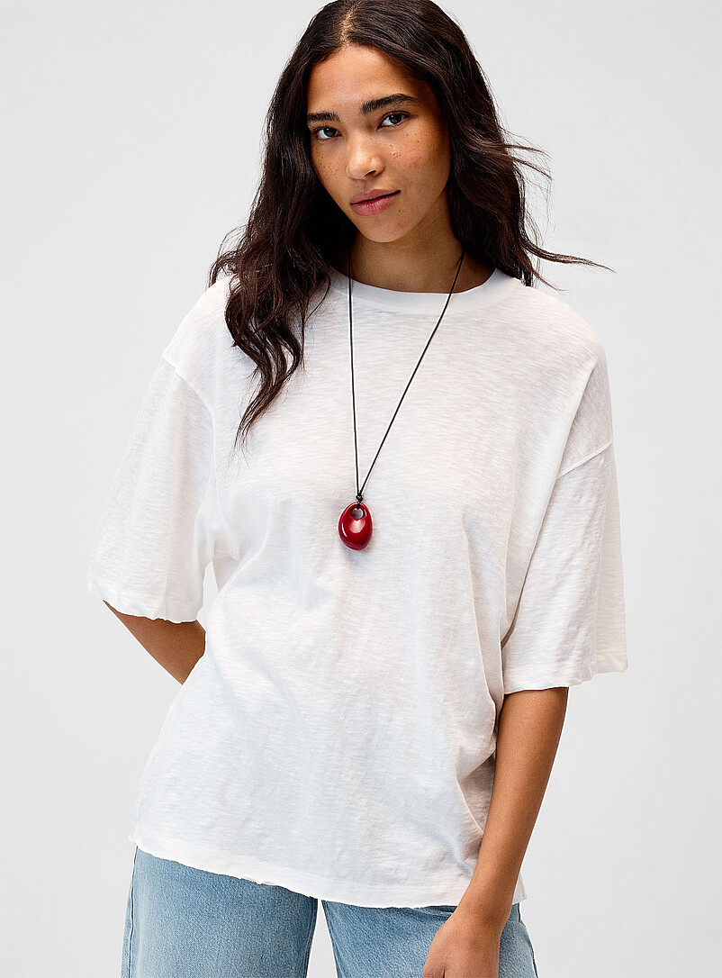 Scissor-Cut Hem Slub T-Shirt