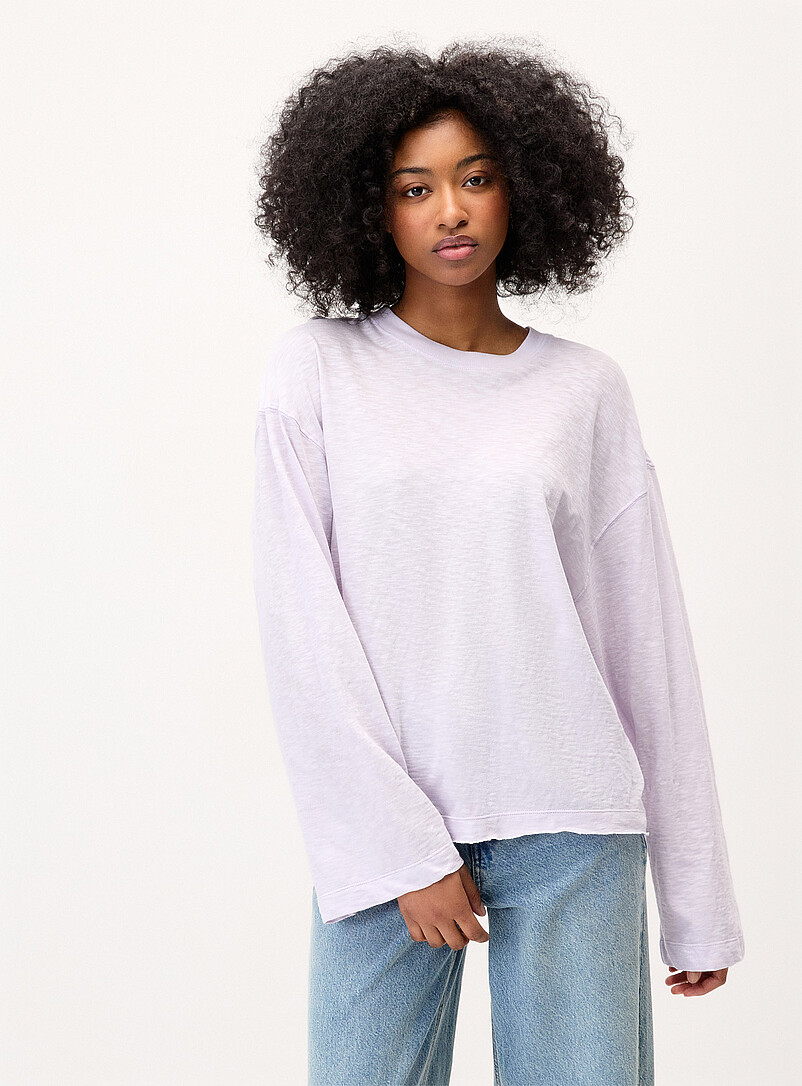 Scissor-Cut Hem Long-Sleeve Slub T-Shirt