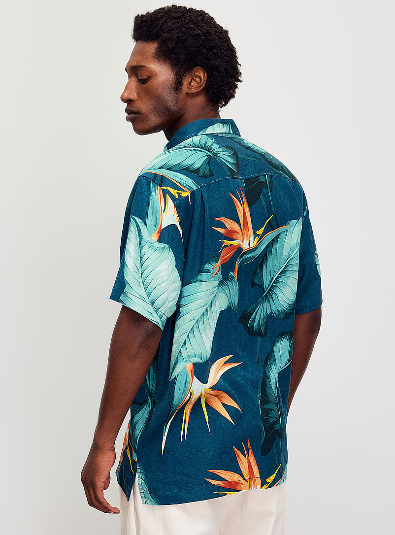 Tommy Bahama Navy/Midnight Blue Bird of paradise silk shirt for men