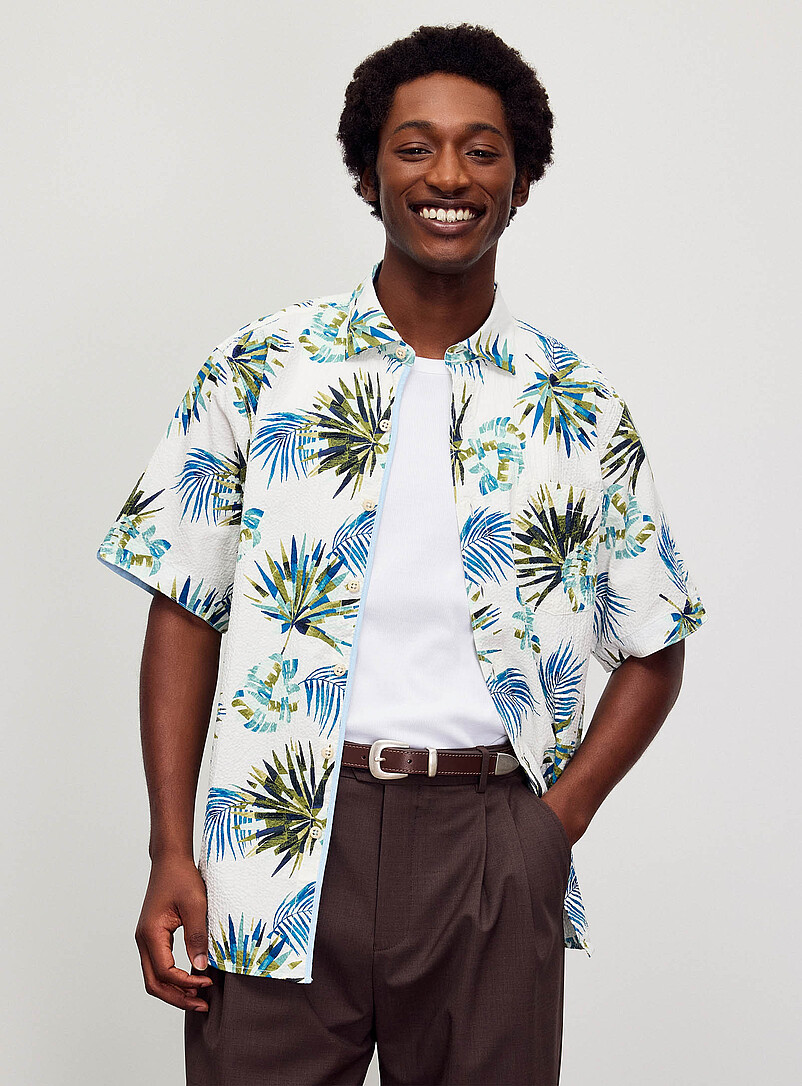 Tommy Bahama: La chemise seersucker feuillage exotique Blanc pour homme