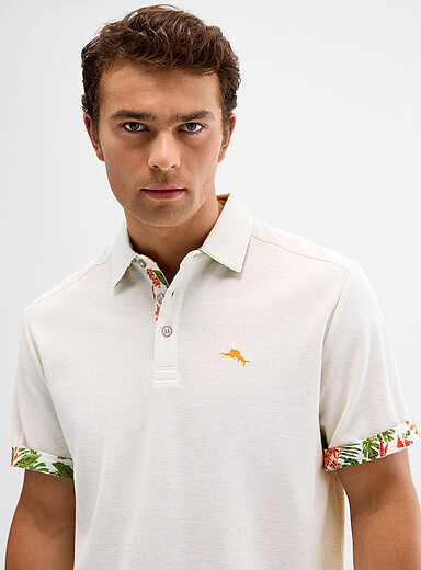 Tommy Bahama: Le polo piqu&eacute; accent tropical Blanc cass&eacute; pour homme