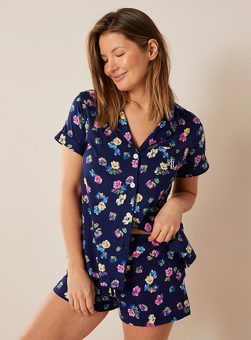Lauren par Ralph Lauren: L'ensemble pyjama fleurs colorées Bleu marine - Bleu nuit pour femme