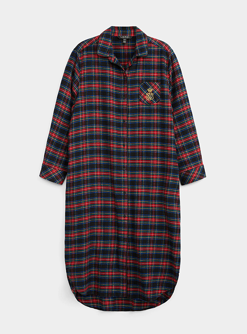 Lauren par Ralph Lauren Patterned Red Festive checkers brushed twill nightshirt Plus size for women