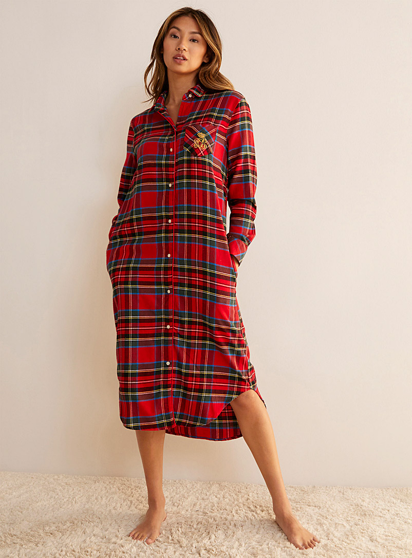 Lauren par Ralph Lauren Red Checkered brushed twill long nightshirt for women