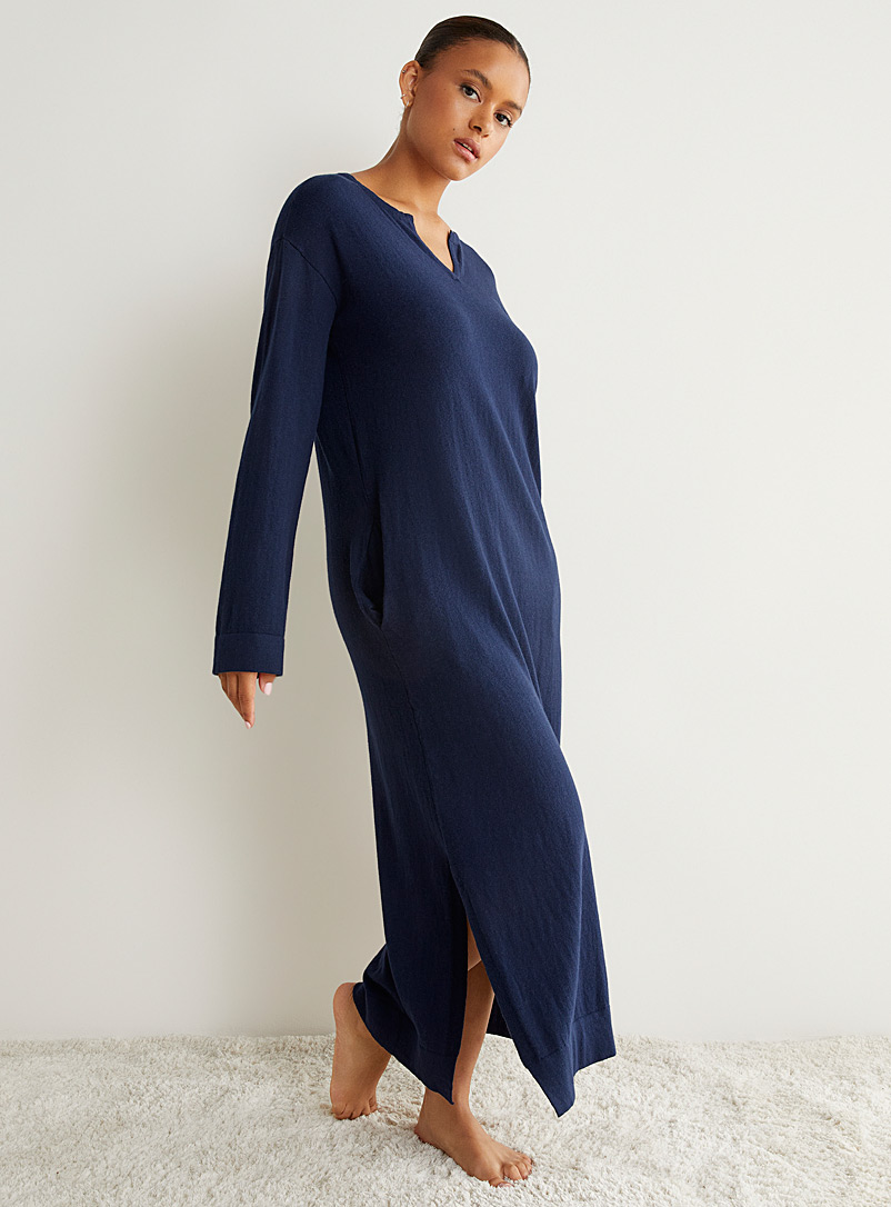 Lauren par Ralph Lauren: La robe de nuit bleue coton et cachemire Marine pour femme