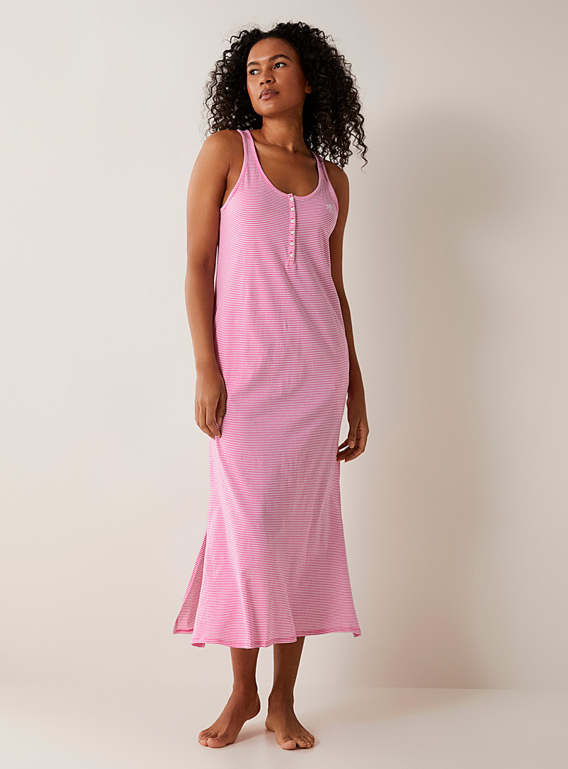Lauren par Ralph Lauren: La longue robe de nuit fines rayures rose Rose pour femme