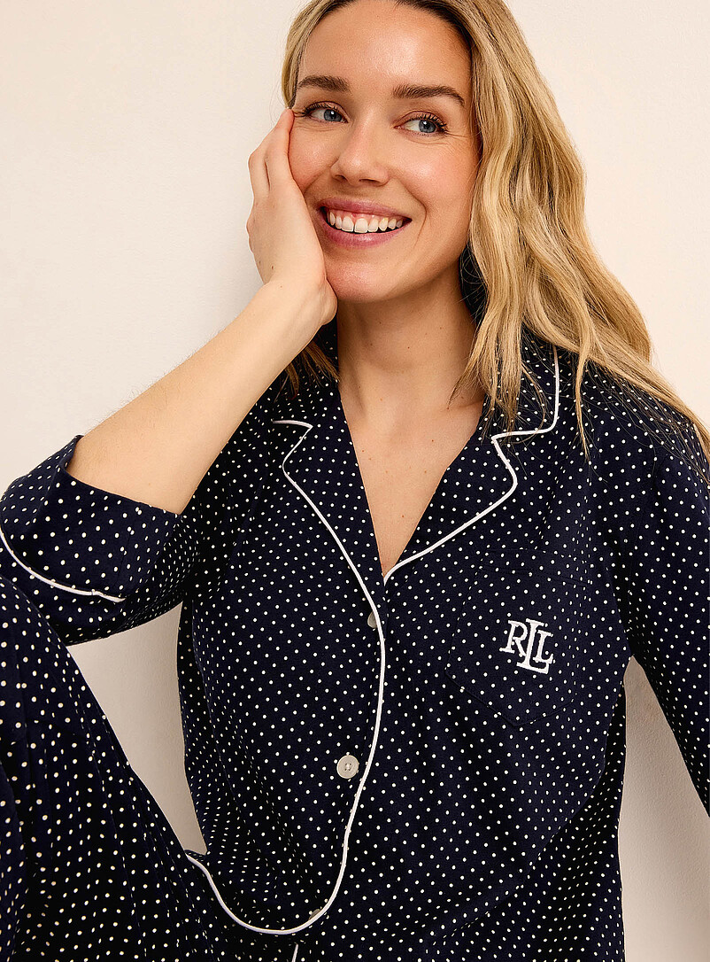 Lauren Ralph Lauren Patterned Blue Delicate pattern piped pyjama set for women