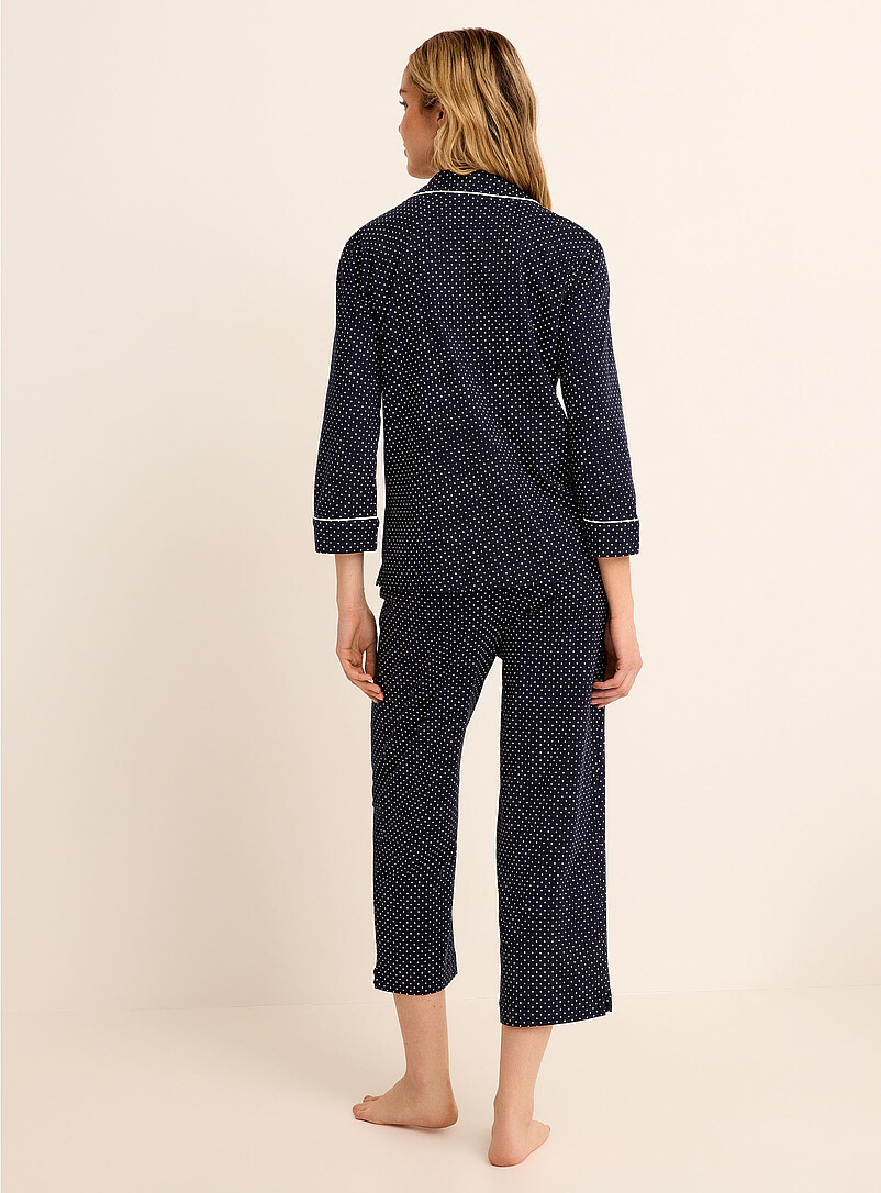 Lauren Ralph Lauren Patterned Blue Delicate pattern piped pyjama set for women