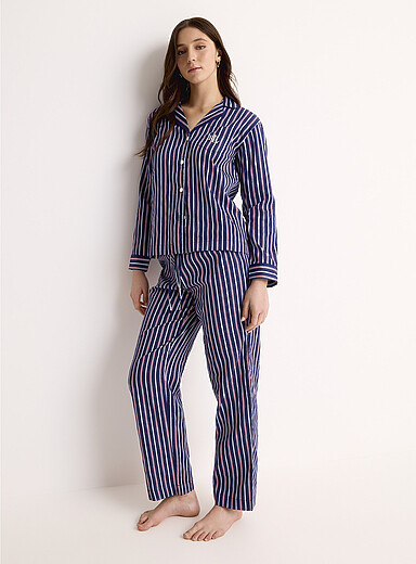 Lauren Ralph Lauren: L'ensemble pyjama popeline motif rose et bleu Bleu fonc&eacute; - Indigo pour femme