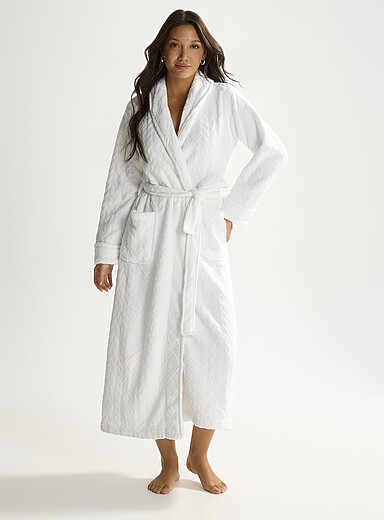Lauren Ralph Lauren: La longue robe de chambre peluche torsades  Blanc pour femme