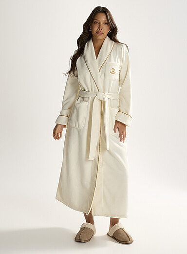 Lauren Ralph Lauren Off White Trimmed polar fleece robe for women