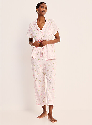 L'ensemble pyjama lis&eacute;r&eacute; rose douces fleurs