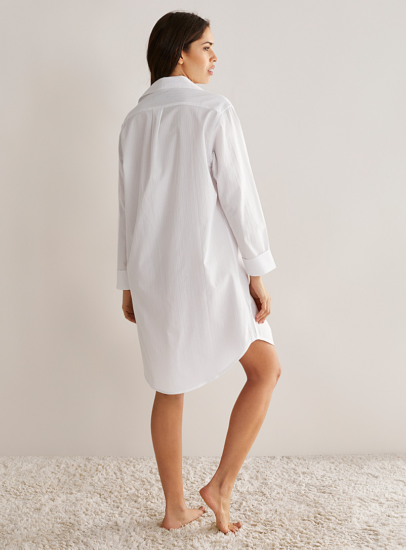 Lauren par Ralph Lauren: La chemise de nuit rayures monochromes Blanc pour femme