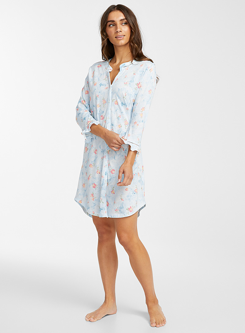 Lauren par Ralph Lauren: La chemise de nuit florale à frisons Sarcelle-turquoise-aqua pour femme