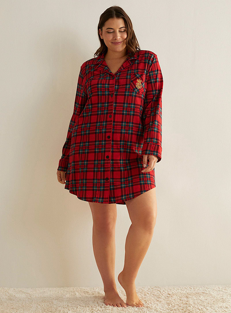 Lauren par Ralph Lauren Patterned Red Red tartan flannel nightshirt Plus size for women