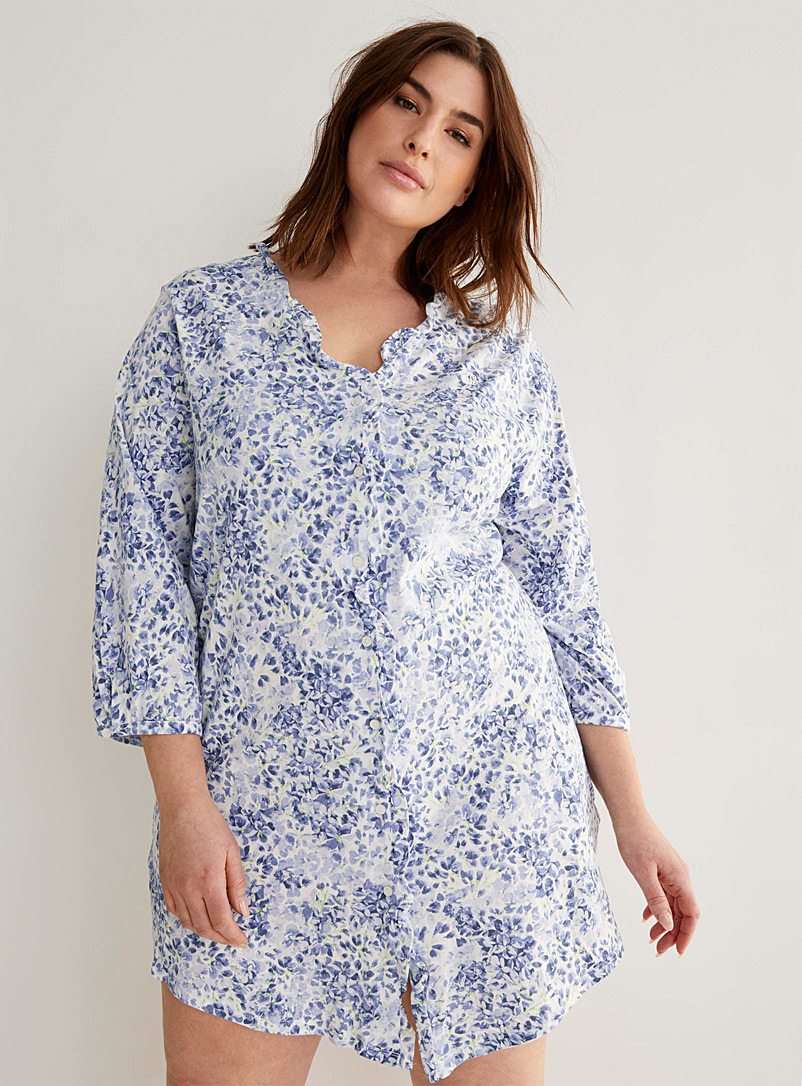 Lauren par Ralph Lauren: La chemise de nuit bouquet d'hydrangées Taille plus Bleu à motifs pour femme
