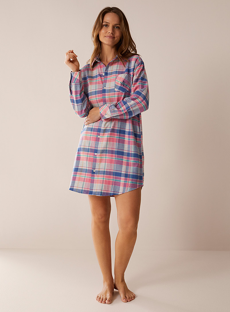 Lauren par Ralph Lauren: La chemise de nuit carreaux rose et bleu Bleu pour femme