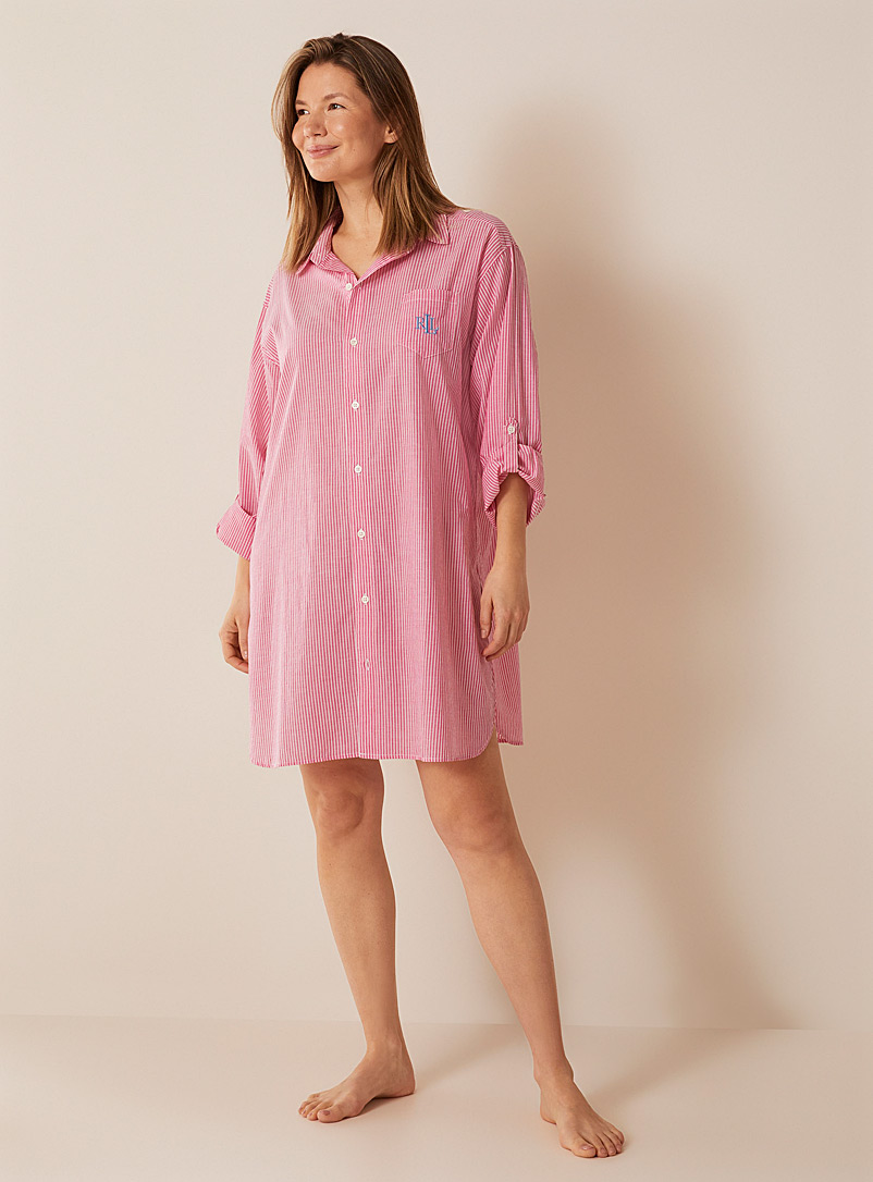 Lauren par Ralph Lauren: La chemise de nuit rose fines rayures Rose pour femme