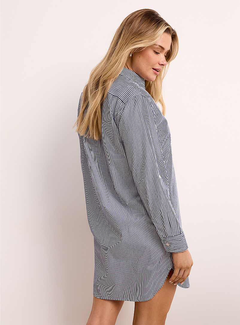 Lauren Ralph Lauren: La chemise de nuit popeline fines rayures Bleu &agrave; motifs pour femme
