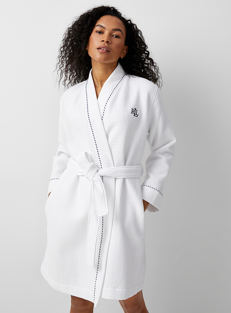 Lauren par Ralph Lauren White Piped waffle robe for women
