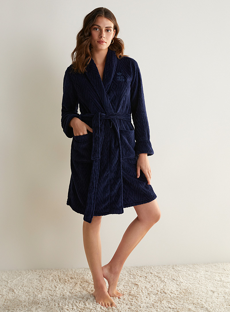 Lauren par Ralph Lauren Marine Blue Embossed twists and herringbone plush robe for women