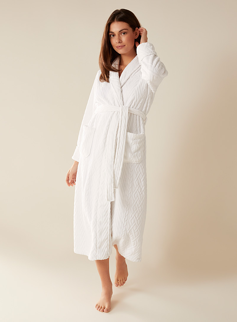 Lauren par Ralph Lauren White Graphic plush long robe for women