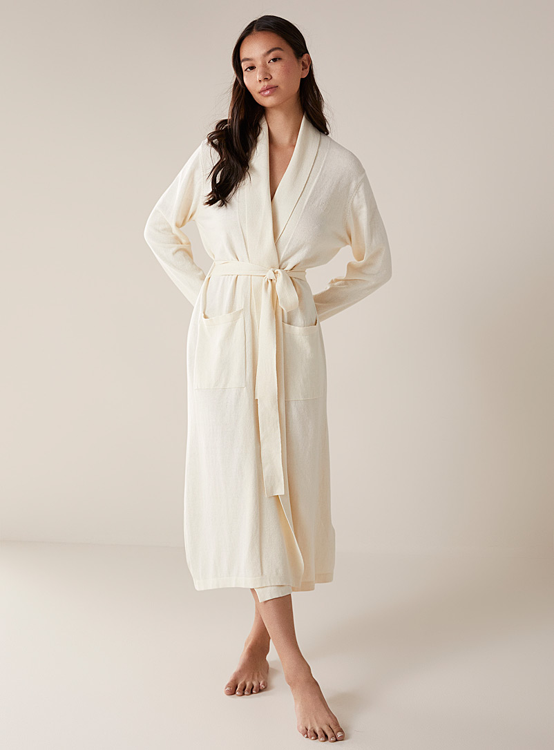 Lauren par Ralph Lauren Ivory White Cotton and cashmere robe for women
