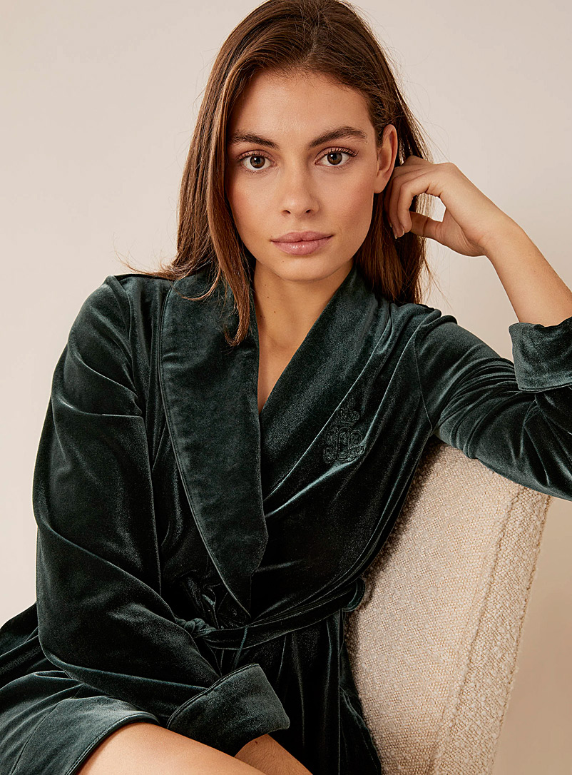 Lauren par Ralph Lauren Green Emerald embroidered velvet robe for women