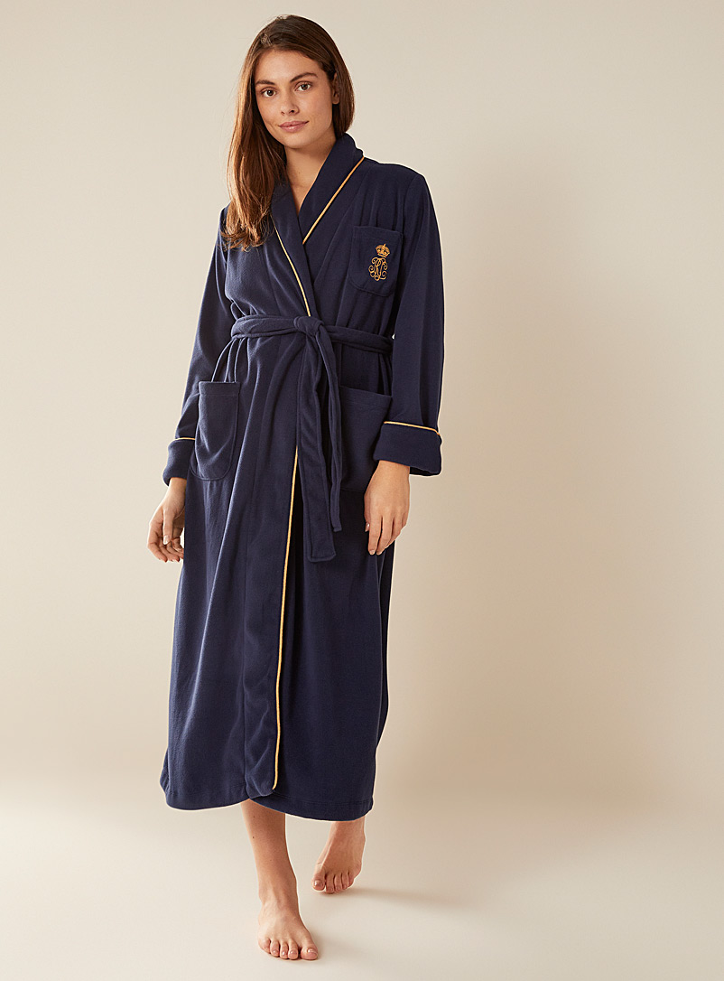 Lauren par Ralph Lauren Blue Signature long polar fleece robe for women