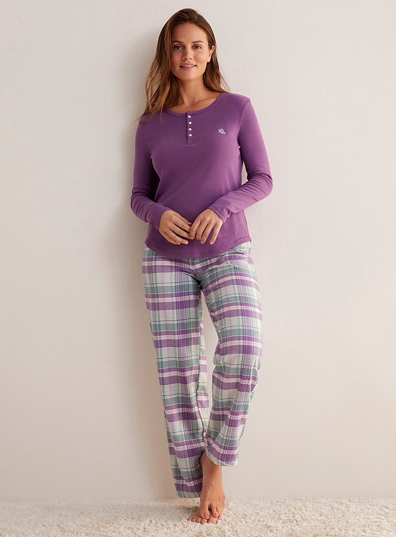 Lauren par Ralph Lauren: L'ensemble pyjama henley motif tartan Pourpre à motifs pour femme