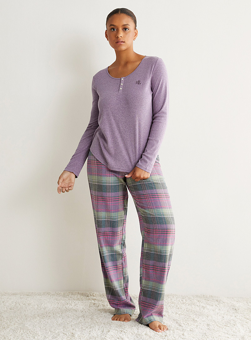 Lauren par Ralph Lauren: L'ensemble pyjama carreaux mauves Pourpre à motifs pour femme