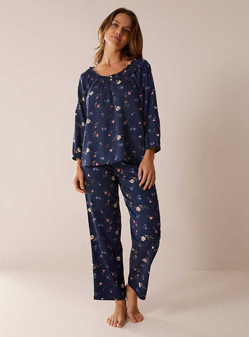 Lauren par Ralph Lauren: L'ensemble pyjama frisons fleurs colorées Marine pour femme