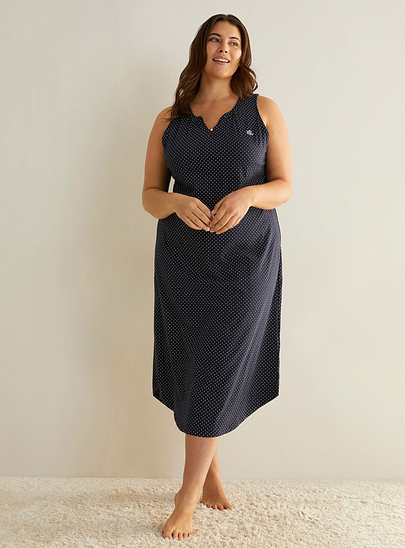 Lauren par Ralph Lauren Patterned Blue Built-in bra polka dot nightgown Plus size for women