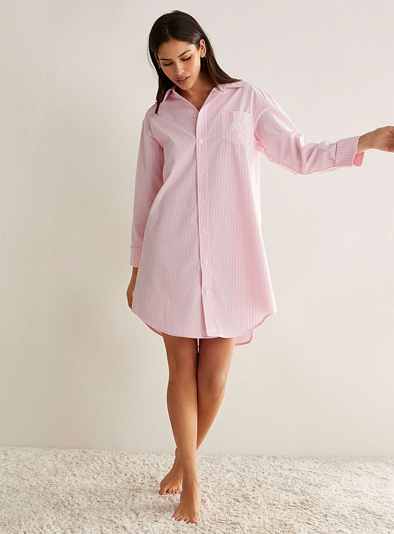 Lauren par Ralph Lauren: La chemise de nuit rayures verticales Rose pour femme
