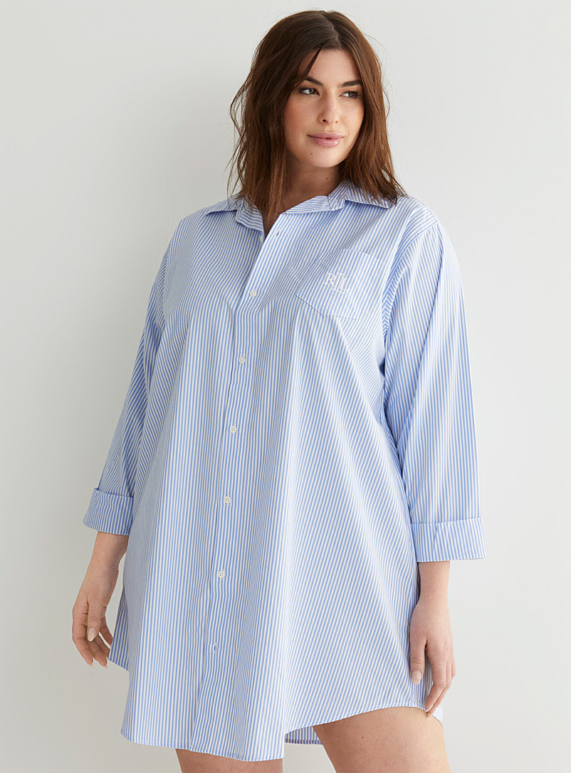 Lauren par Ralph Lauren: La chemise de nuit rayures verticales Taille plus Bleu à motifs pour femme