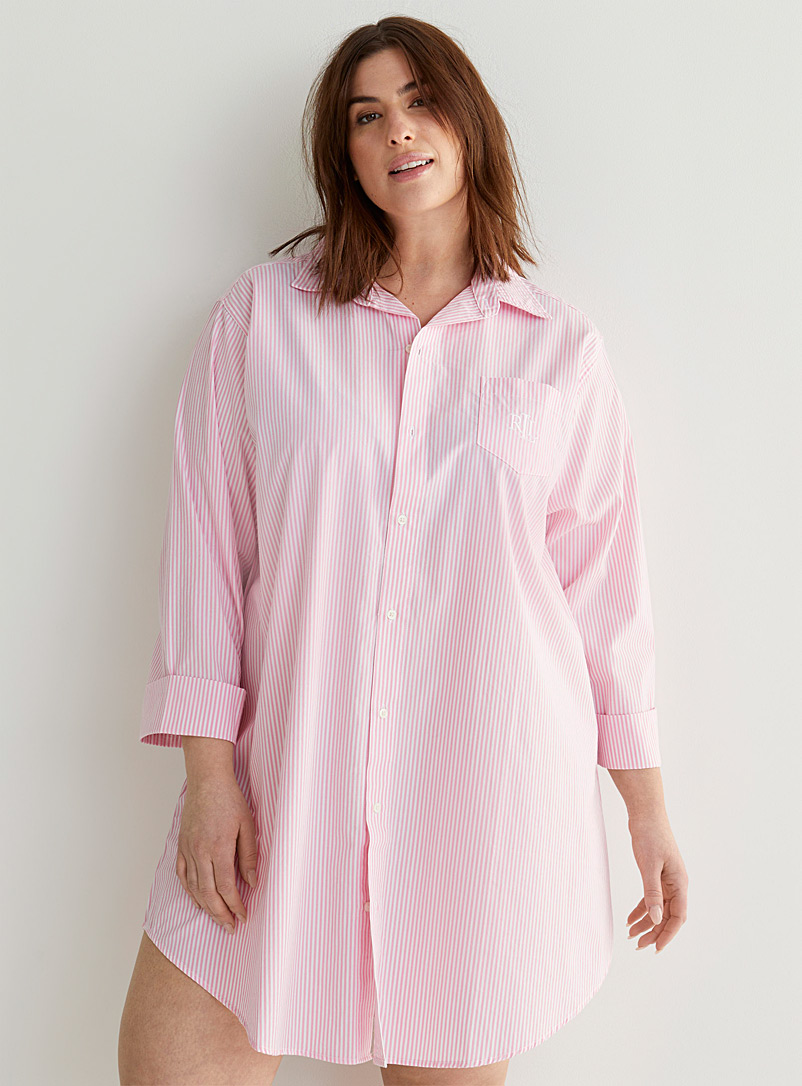 Lauren par Ralph Lauren: La chemise de nuit rayures verticales Taille plus Rose pour femme