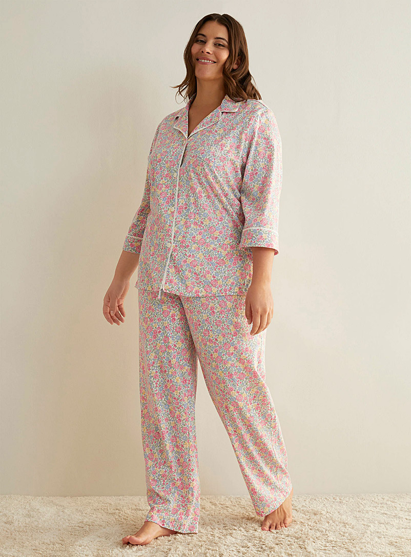 Lauren par Ralph Lauren Patterned Ecru Floral landscape pyjama set Plus size for women