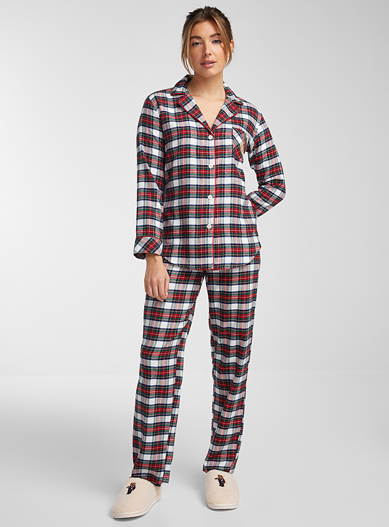 Lauren par Ralph Lauren: L'ensemble pyjama tartan blanc flanelle Écru à motifs pour femme