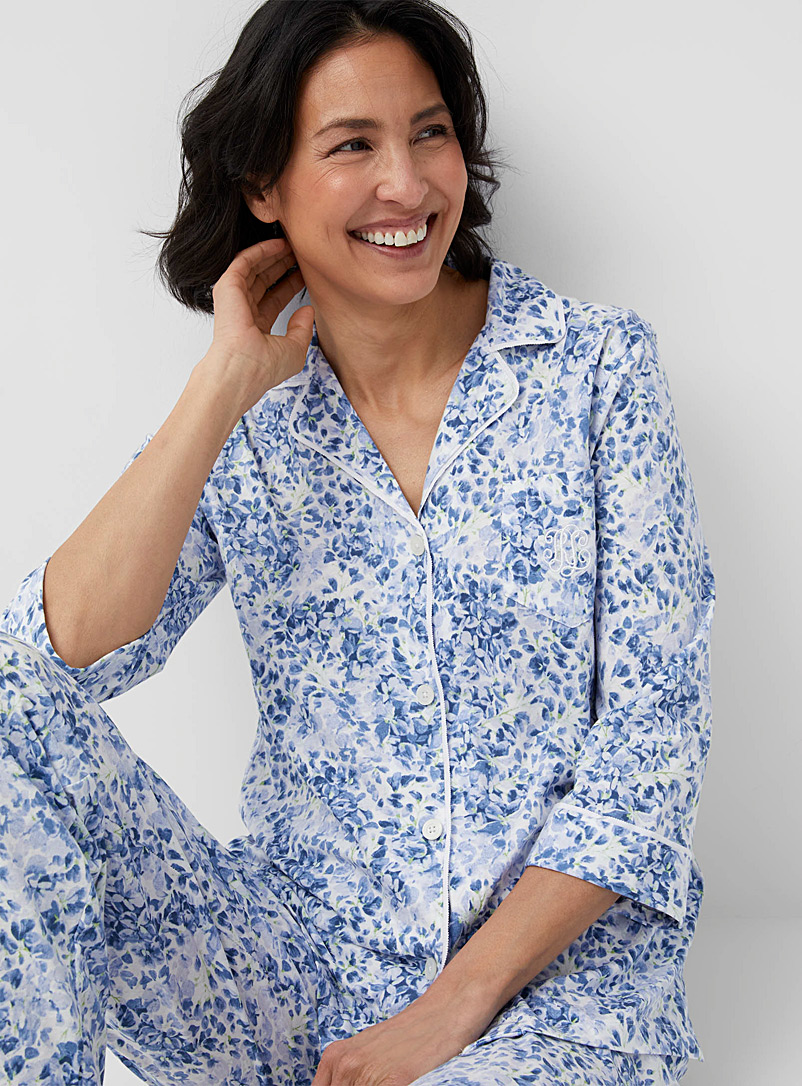 Lauren par Ralph Lauren: L'ensemble pyjama bouquet d'hydrangées Bleu à motifs pour femme