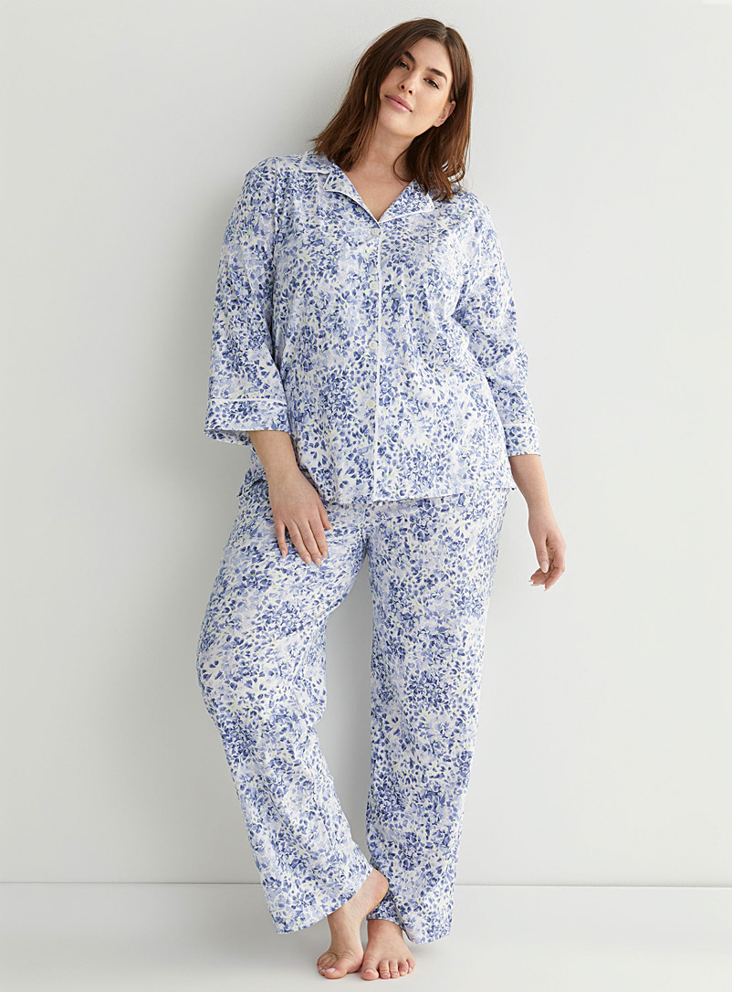 Lauren par Ralph Lauren Patterned Blue Hydrangea bouquet pyjama set Plus size for women