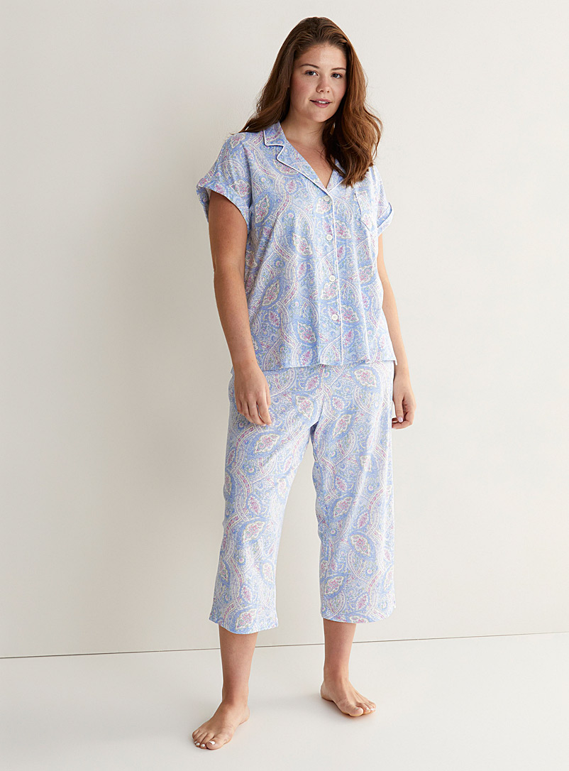 Lauren par Ralph Lauren Patterned Blue Piped paisley pyjama set Plus size for women