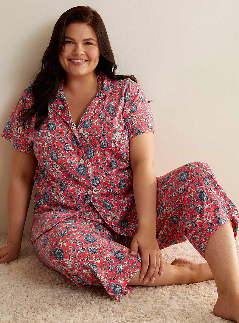Lauren par Ralph Lauren Patterned Red Floral mosaic pyjama set Plus size for women