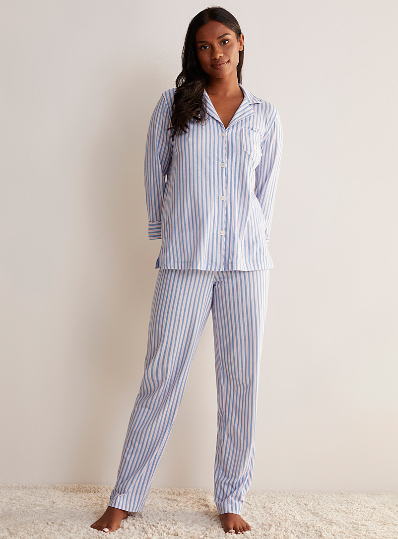 Lauren par Ralph Lauren: L'ensemble pyjama rayures pastel Bleu à motifs pour femme