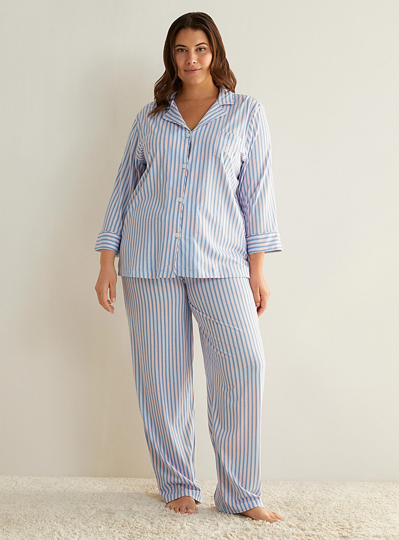Lauren par Ralph Lauren Patterned Blue Pastel stripe pyjama set Plus size for women